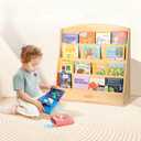 Montessori Bookshelf, 4 Tier Kids Bookshelf – Safe, Sturdy, and Easy to Clean, Premium Wooden Book Shelf for Kids Rooms, Playroom, Classroom, Nursery（31-1/2" D x 11-4/5" W x 31-1/2" H）