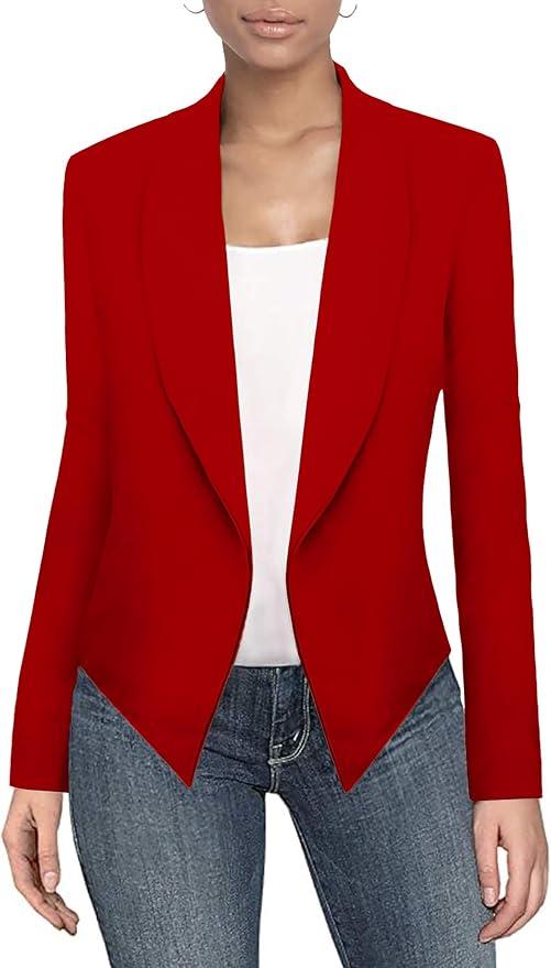 Hybrid & Company Womens Casual Work Office Blazer Open Front Heavy Ponti Shawl Collar Long Sleeve Jacket, XL
