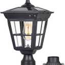 Solar Lamp Post Light, Cast Aluminium Waterproof LED Pillar Lights with Glass Outdoor Dusk to Dawn Post Light Solar Powered ST4311BQ for Pier Mount Gates Yard Pole (Black+Clear Glass)