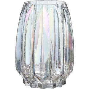 Glass Vase - Modern Ribbed Glass Vase for Flowers, Candles, and Decorative Accents -Black Grey, Amber, Clear and Colored Tall/Short Glass Vase for Centerpieces Home Table Decor (Colored, H-7.87inch)