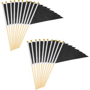 PATIKIL 8x3 Inch Mini Pennant Flags, 20Pcs Wooden Pole Small Handheld Blank Solid Flag on Stick for DIY Graffiti Birthday Carnival Celebration Sports, Black
