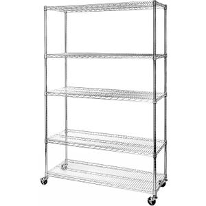 Seville Classics UltraDurable Heavy Duty NSF Solid Steel Wire Rack Storage Unit Organizer for Garage, Warehouse, Office, Restaurant, Classroom, Kitchen, 5-Tier Shelving, 48" W x 18" D
