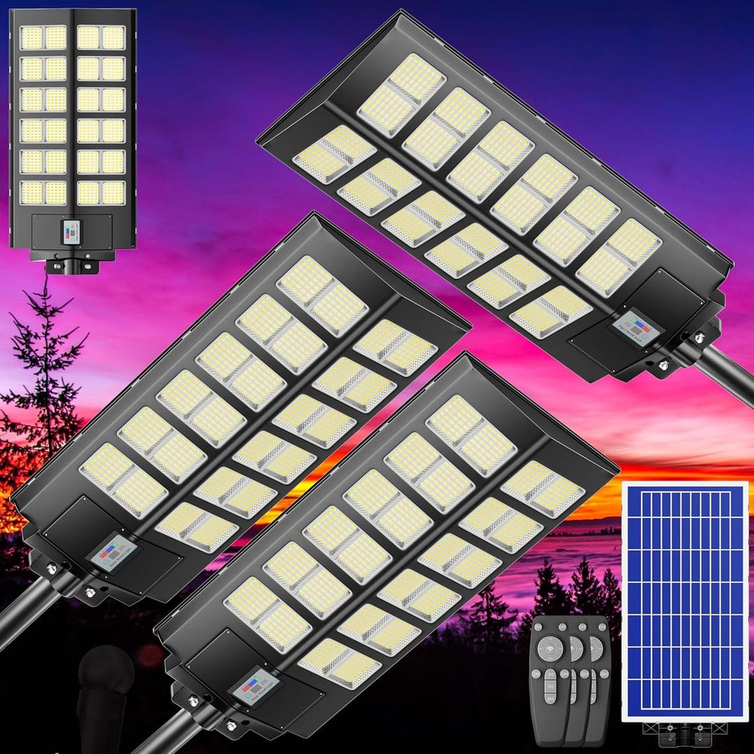 9000W Solar Street Lights Outdoor Dusk to Dawn, 240000LM 7000K IP67 Waterproof Motion Sensor Parking Lot Lights for Garden Pathway, High Efficiency LED Solar Street Lights (Black)