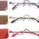 Viseng Half Frame Reading Glasses for Women Men Slim Half Moon Lens Readers Metal Semi Rimless eyewear Purple+Gold+Red+2.25
