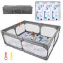JINXIA Baby Playpen with Mat 75"*59", Large Play Pen for Babies and Toddlers with Soft Breathable Mesh, Climb-Proof Anti-Fall Baby Playpen, Sturdy Safety Play Yard for Indoor Outdoor Fun, Grey