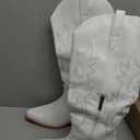 Pasuot Western Cowboy Boots for Women - Knee High Wide Calf Cowgirl Boots with Classic Embroidered, Slip On Pointed Toe Chunky Heel Fashion Retro Classic Pull On Tall Boot for Girls Ladies Fall Winter (8.5, White)