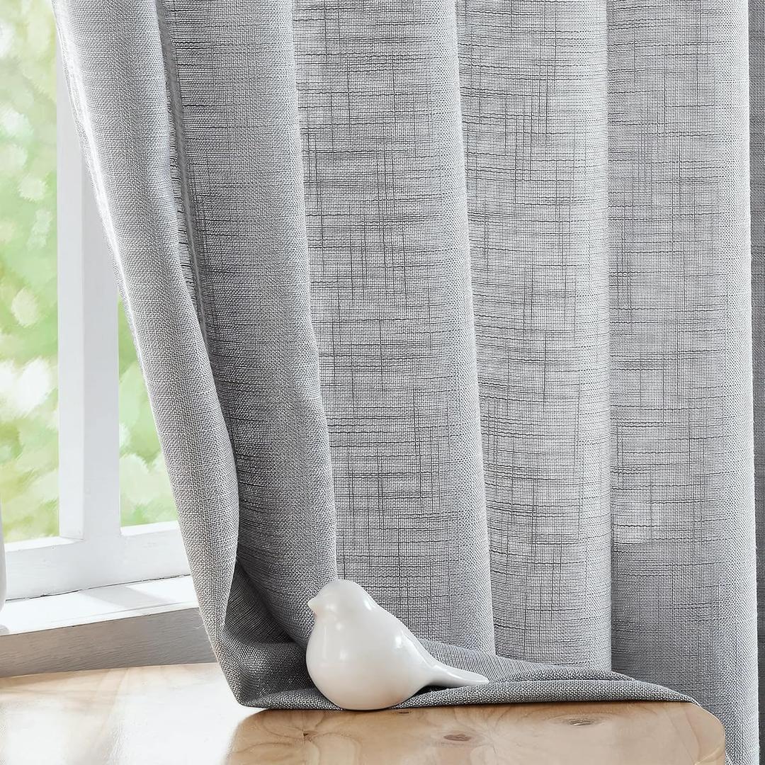 FMFUNCTEX Linen Semi Sheer Grey Curtains for Bedroom Living Room, Gray Curtain Panels 84 Inches Long Sheer Linen Textured Window Drapes Farmhouse Light Filtering 2 Panels Rod Pocket (52"W x 84"L (Pack of 2), *Rod Pocket | Grey)
