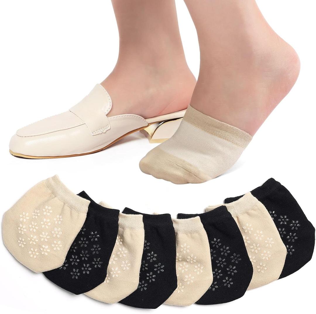 Half Toe Socks Womens for Mules, Non Slip No Show Black Nude 8 Pairs