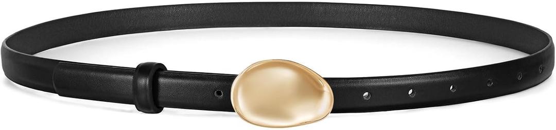 WERFORU Women Skinny Belts for Dress Jeans Ladies Thin Faux Leather Belt with Unique Gold Buckle,0.7" width (Fit waist size 28"-34")
