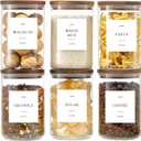 Set of 6 Glass Pantry Jars with Acacia Wood Lids, 32oz Airtight Pantry Storage Containers with 105 Labels, Glass Kitchen Canisters for Coffee, Tea, Sugar, Pasta, 32oz 6 Pack