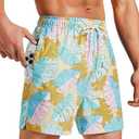 Milin Naco Mens Swim Trunks 5 inch Board Shorts with Zipper Pockets Bathing Suit Mesh Lining Swimsuit Quick Dry, XS