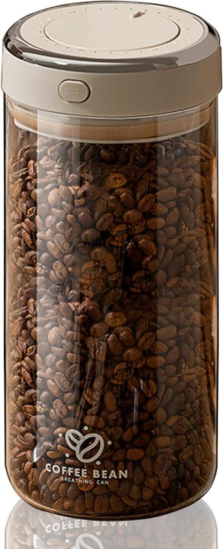 Coffee Bean Storage Container with One-way Valve Airtight Lid Date Tracker for Coffee and More Food Fresh and Storage, Clear Borosilicate Glass Coffee Canister (21OZ)