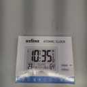 Atomic Digital Wall Clock Battery Operated with Backlight, Desk Clocks with Indoor Temperature & Humidity, 8.5" Small Alarm Clock with Date and Day of Week for Bedrooms, Living Room, Auto DST, Black