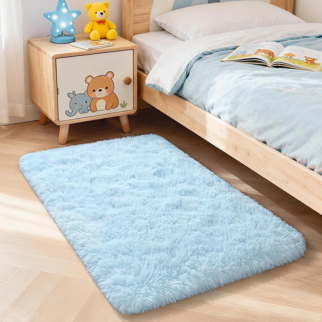 Merelax Fluffy Rug Shaggy Area Rug, Baby Blue 2x3 Small Rugs for Bedroom, Mini Fuzzy Plush Kids Bedside Rug, Soft Non-Slip Entryway Throw Rugs Shag Catpet for Living Room Nursery Room Home Decor