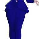 Salimdy Sexy 2 Piece Outfits for Women Long Sleeve Solid Blazer with Pants Casual Elegant Business Suit Sets (Blue)
