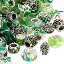 Hicarer 80 Pcs Assorted European Large Hole Beads, Spacer Glass Beads Rhinestone Metal Macrame Charms Supplies for DIY Crafts Bracelets Necklaces Jewelry Making(Green)