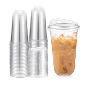 50 Sets Clear Plastic Coffee Cups with Sip Lids, Disposable Plastic PET Crystal Cups for Iced Coffee, Smoothie, Cold Beverage, Drink Shops and Party Catering(Clear,18 oz)