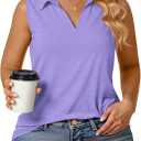 VOGRACE Plus-Size-Tank-Tops for Women Summer Collared V Neck Tunics Casual Flowy Sleeveless Polo Shirts Dressy Work Blouses (4X-Large, 05_purple)