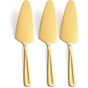 Gold Pie Cake Server Set, GoGeiLi 3-Piece Stainless Steel Pizza Pastry Server Set of 3, 9.3-inch Dessert Server Spatula, Dishwasher Safe