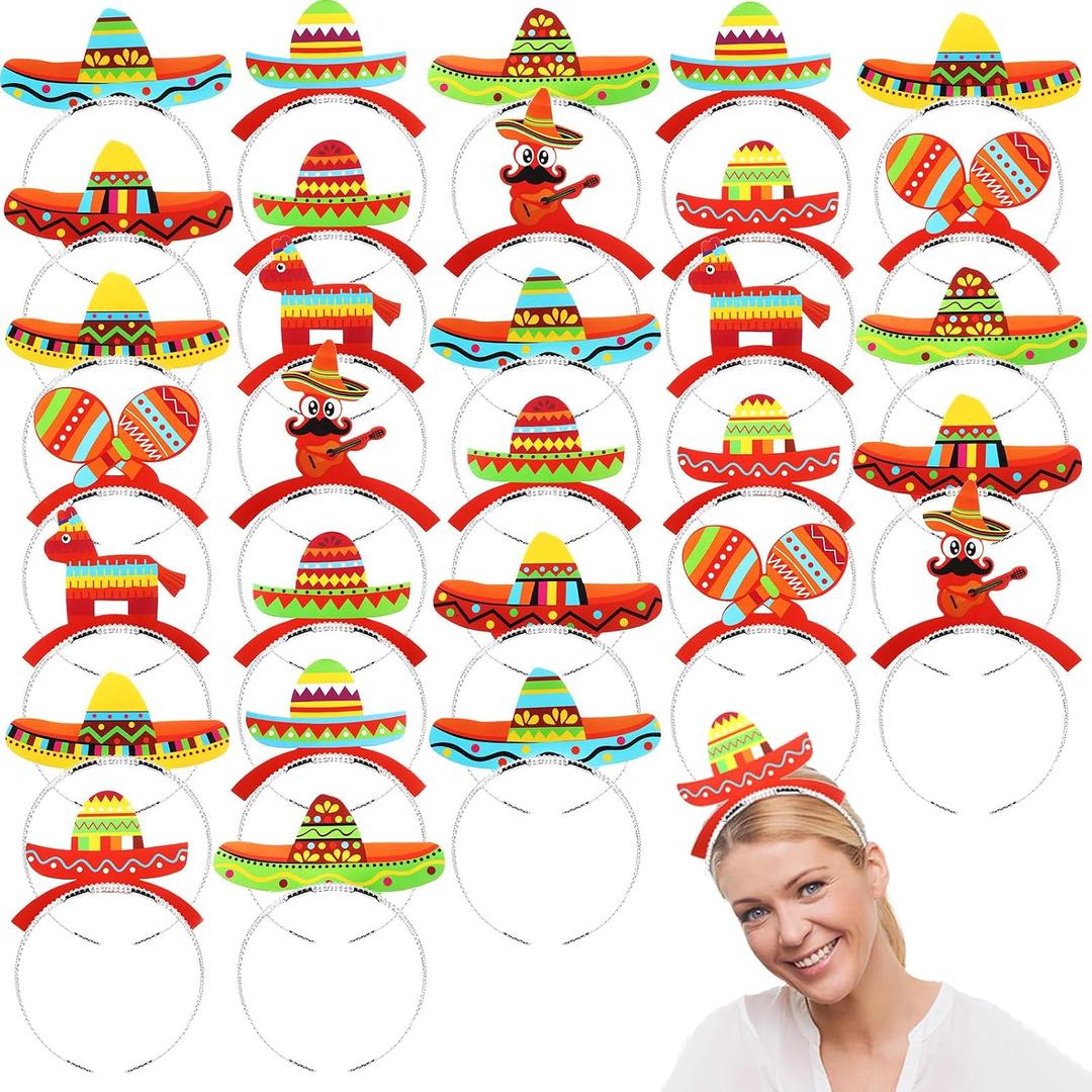 Giegxin 30 Pcs Mini Sombrero Party Hats Bulk Mexican Sombrero Headbands 10 Styles Colorful Cinco De Mayo Fiesta Mexican Hats Party Cinco De Mayo Fiesta Supplies Decorations