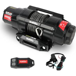 X-BULL 5000lbs Electric Winch - 12V DC Power Waterproof Synthetic Rope Winch with Hawse Fairlead, Wireless & Wired Remote with Mounting Plate for ATV/UTV,Boat Trailer Winch