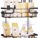 SWTYMIKI Over the Door Shower Caddy Hanging with Double Soap Holder, Hanging Shower Organizer with 16 Hooks, No Drilling Shower Shelves Over Door, Bathroom Rack and Storage, Black