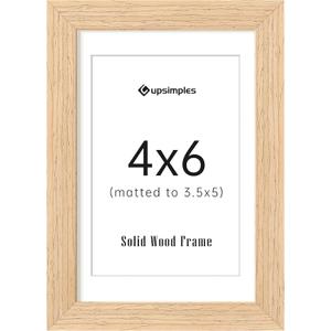 Upsimples 4x6 Picture Frame, Natural Solid Wooden Picture Frames, Display 3.5x5 with Mat or 4 x 6 Without Mat, Wall or Tabletop, 1 Pack, Natural