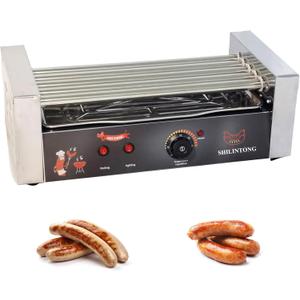 5-Roller Electric Hot Dog Machine - 16 Hot Dog Capacity, Commercial & Household Stainless Steel Grill, 750W, Removable Drip Tray, Sausage Maker Roller (Silver)