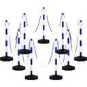 Amylove 9 Packs Traffic Delineator Post Cone with Base, Traffic Cones Safety Cones Caution Cones Plastic Stanchion Chain Safety Barriers with 6.6 Feet Link Chain and S Hooks for Parking Lot (Blue)
