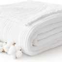 100% Cotton Muslin Blanket 50" x 60", Breathable and Lightweight Cotton Throw Blankets for Couch, Soft Cooling Summer Gauze Blanket for Adults All Season, White