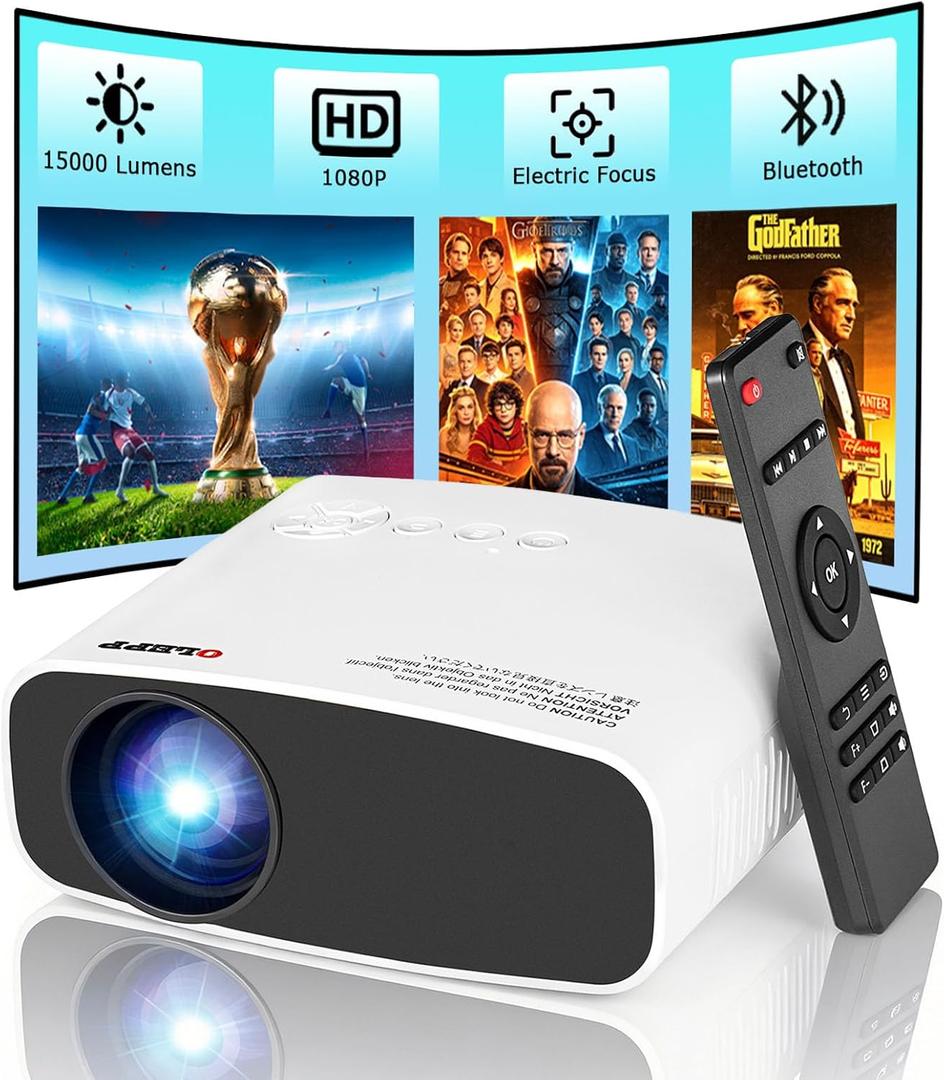 Mini Projector Wired with Bluetooth Audio, Native 720P Supports 4K, Electric Focus & Keystone, Dust-Proof Low Noise, HDMI/USB for Laptop/PC/Stick, for Home Office Classroom Meeting Outdoor Movie