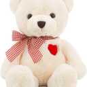 11.4 Small Teddy Bear with Heart Cute White Teddy Bear Stuffed Animals Soft Stuffed Bear Plush Bear Plushie Toys Gifts for Girlfriend Boyfriend Kid