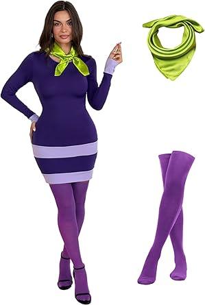 Laqeyko Women Long Sleeves Halloween Costume Daphne Dress with Scarf, Large