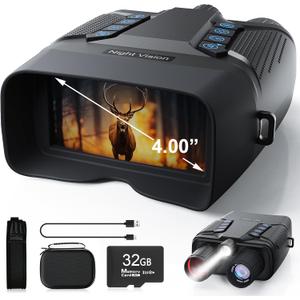 Night Vision Goggles, Night Vision Binoculars for Adult, 4.0 Screen, 4K UHD Video & 40MP Image, 8X Digital Zoom, 32GB Card, 2000FT Infrared Binoculars with Tactical Light for Camping Hunting (Black)