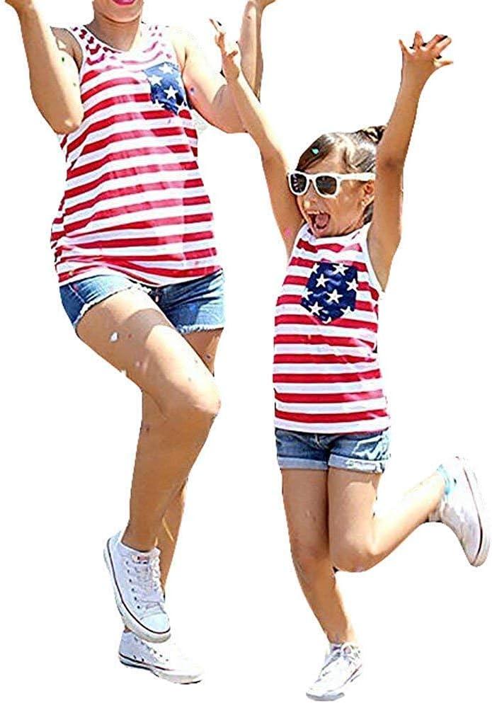 Noubeau 4th of July Mommy and Me American Flag Striped Stars Tank Tops Cami Vest Sleeveless Shirts (Large)