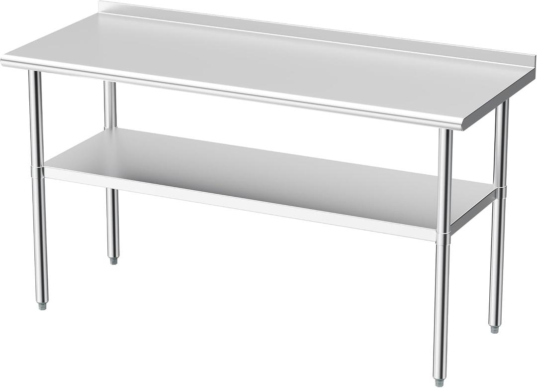 Derro Stainless Steel Table for Prep & Work, 24 X 60 in, Metal Commercial Heavy Duty Table with Backsplash and Adjustable Under Shelf and Foot for Restaurant, Home and Hotel