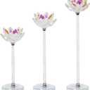 Tall Candle Candlestick Holders Set of 3 Lotus Flower Glitter Broken Glass Taper Candle Holder Centerpiece Dining Table Wedding Festive Fireplace Vintage Room Decor Housewarming Gift