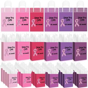 Abbylike 36 Pcs Breast Cancer Awareness Gift Bags with Handle 6 Styles Pink Ribbon Cancers Fighter Gifts Bags with Tissue Paper for Women Breast Cancer Awareness Party Supplies