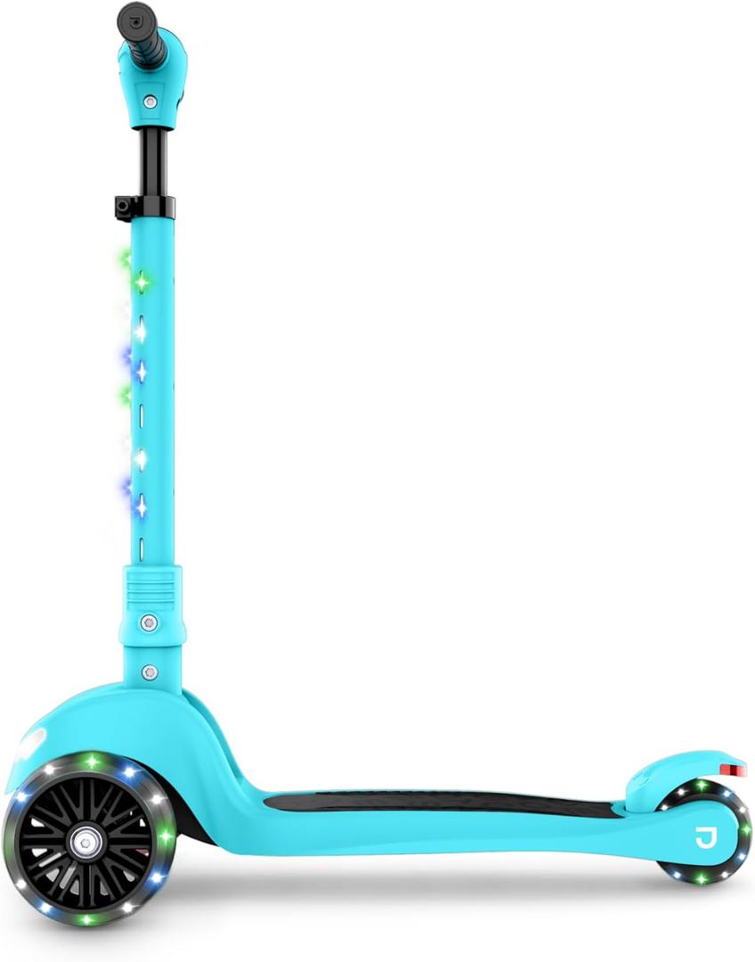 Jetson 3-Wheel Light-Up Kick Scooter, Lights on Stem & Wheels, Height Adjustable Handlebar, Rear Brake, Foldable, Ages 3+ (Jupiter Mini Blue)