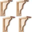 Briwooody 4 Pcs Traditional Wood Corbels Decorative Wooden Brackets Unfinished Solid Rubberwood Shelf Bracket for Doorway Countertop Kitchen Cabinet Book Shelves (2 1/4" W X 5" D X 7" H)