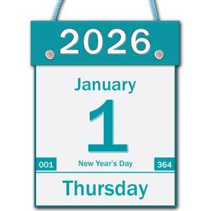2026 Daily Wall Calendar, Page per Day with Large Print Dates, 365 Day Tear off Wall Calendar for Seniors Gift Home Office School Dorms, 8.5" x 6", Tear Away Calendars with Hanging String, Cyan