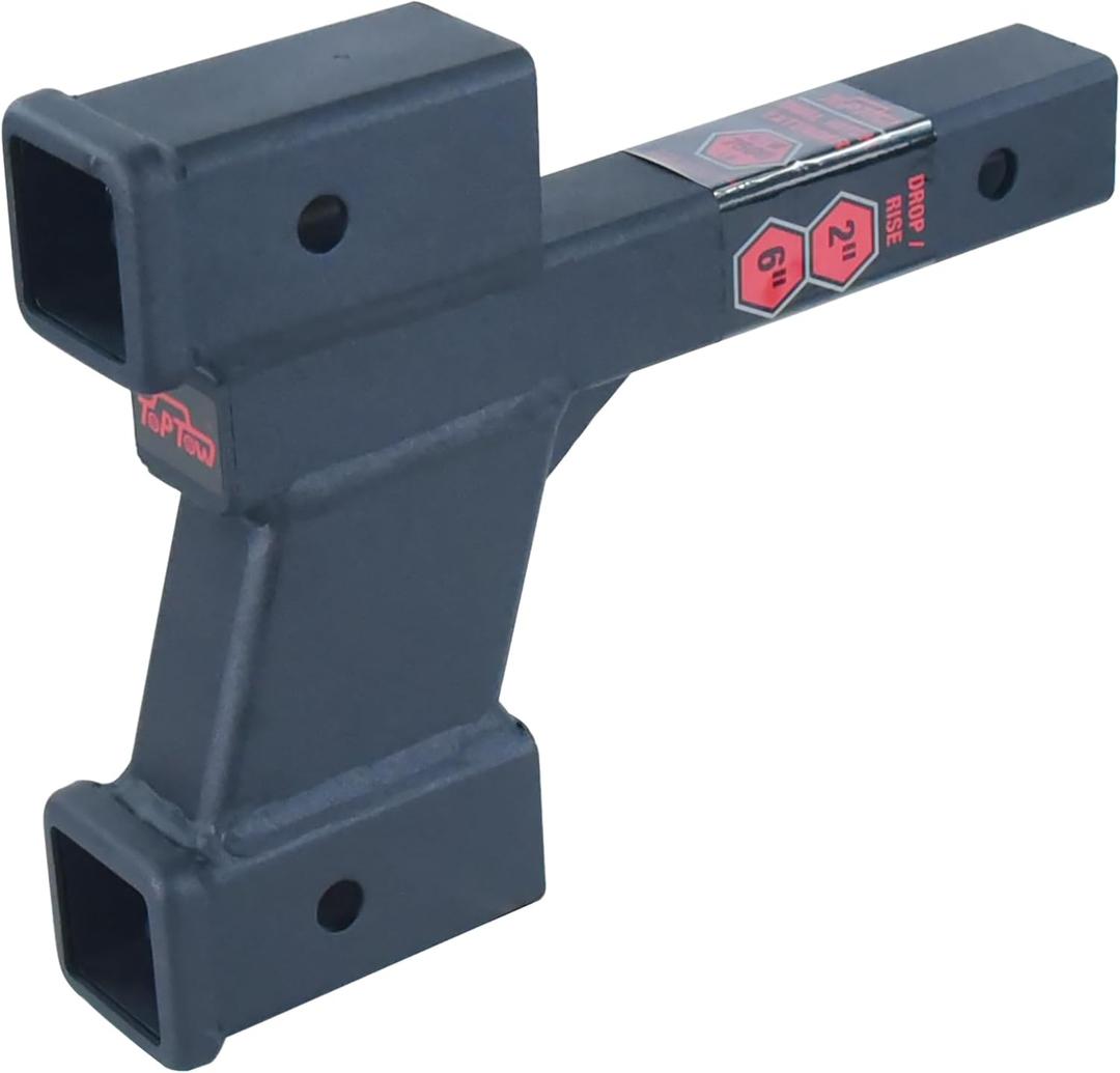 TOPTOW 64085 Trailer Dual Hitch Extender, 2-1/4-inch & 6-1/4-inch Rise/Drop, 2" Receiver, 2-inch Shank, 7500lbs Capacity