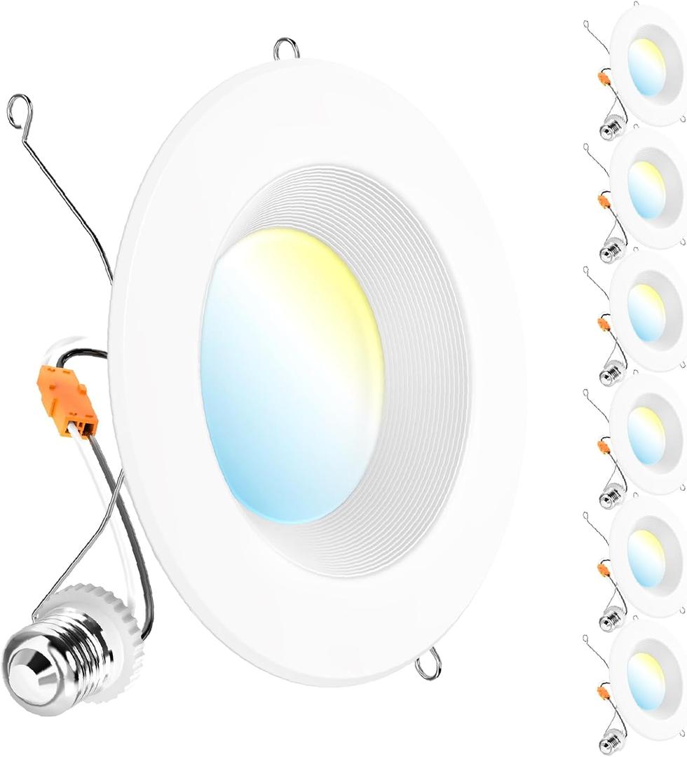 Sunco 6 Pack LED Recessed Lighting 6 Inch, Retrofit Can Lights, 965LM, 13W (100W Equivalent), Selectable CCT 2700K/3000K/3500K/4000K/5000K, Dimmable, Baffle Trim, Damp Rated UL