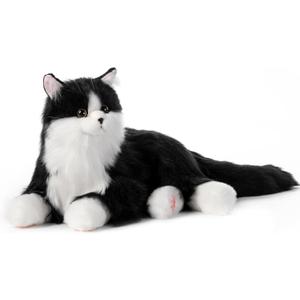 Chongker Interactive Companion Robot Cat Pets, Handmade Weighted Stuffed Animals, Cat Plush Toy with Voice Response, Realistic Heartbeat and Purring, Black Cat