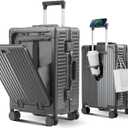 Carry on Luggage Aluminum Frame with Cup Holder, Top opening Suitcases and USB Charging Port, Lightweight with Front Pocket Rolling Suitcases with Spinner Wheels (Gray, 20Inch(N))