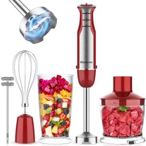 Immersion Blender Handheld for Kitchen,Emulsion Blender Handheld,6 Speed Electric Hand Mixer with BPA Free Attachments:Chopper Bowl,Whisk,Milk Frother,Measuring Cup (RoseRed Set)