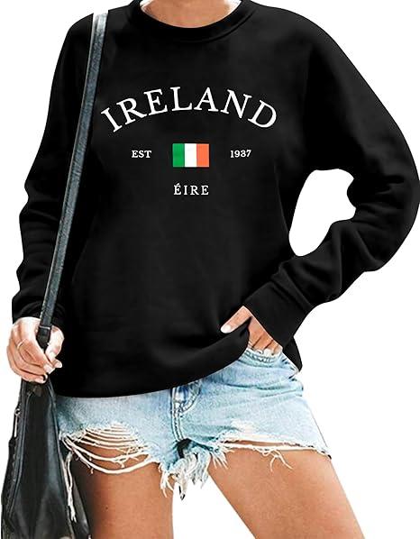 VILOVE St. Patrick’s Day Sweatshirt Women: Shamrock Sweatshirt Lucky Pullover Funny Luck Long Sleeve Tops Black, Medium