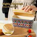 Hasense Ceramic Butter Dish with Lid,Butter Dish with Lid for Countertop,Airtight Covered Butter Keeper with Bamboo Lid and Knife,Butter Holder for Counter,Green Bloom