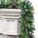 9 Ft Prelit Christmas Garlands with 100 Lights Battery Operated Timer 8 Modes, 329 PCS Artificial Garland Christmas Decoration with Rich Leaves Pine Cone Outdoor Indoor Mantle Fireplace Decor (Frosted Branches Garland)