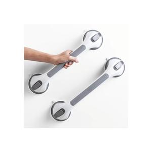 LEVERLOC 2 Pack Shower Grab Bars for Bathtubs and Showers, Easy to Install Suction Shower Handles for Bathroom Removable Handrails for Seniors Elderly Heavy Duty Safety Grip Waterproof Drill Free, 16.8” 2 Set, Gray
